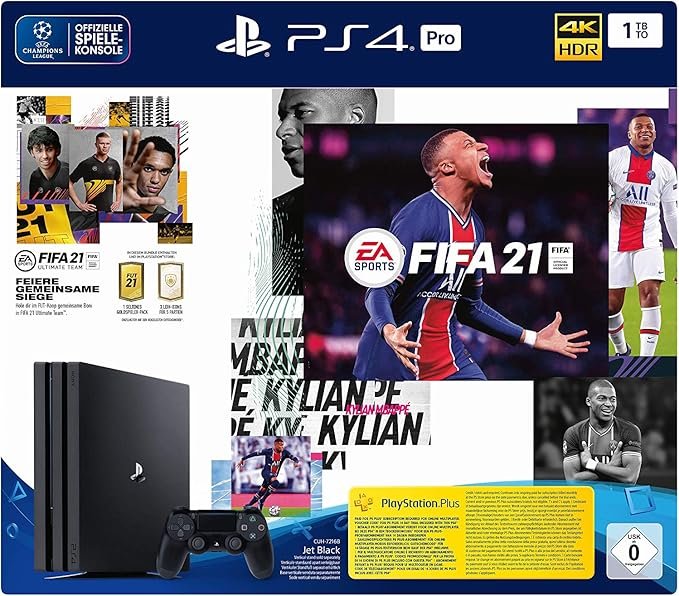PlayStation 4 Pro Konsole – 1 TB JET Black mit EA Sports FIFA 21 PS 4 (inkl. kostenlosem Upgrade auf PS 5)